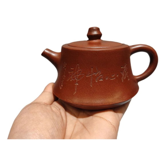 Chinese Zisha Teapot Health Pot Trays Bell Tower Floral Leaf Scrolls Tapered Flat Narrow Etched Script Collectible