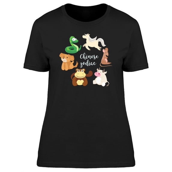 Chinese Zodiac Animals Cartoon T-Shirt Women -Image by Shutterstock, Female Medium