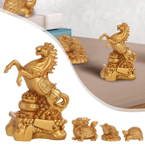 Chinese Zodiac Figurine Set Golden Wealth Attracting Statues Feng Shui Lucky Sculptures for 2026 Year of the Horse Chinese New Year Office Desk Housewarming Gift 2.28x3.14 Inch 1Pcs