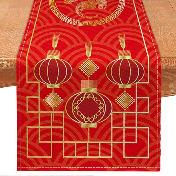 Chinese Zodiac Horse 2026 Happy Lunar New Year Table Runner,Spring Festival Chinese New Year Winter Kitchen Dining Table Decoration for Home Party Decor 13.8x71 Inch (Red and Golden 01, 13.8x71 Inch)