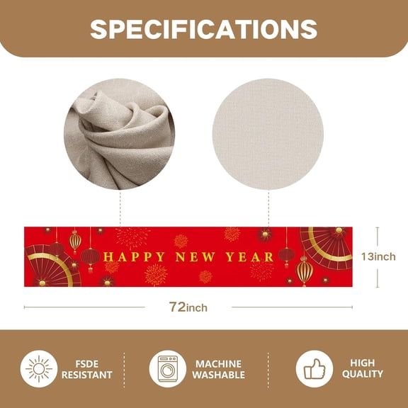 Chinese Zodiac Horse 2026 Happy Lunar New Year Table Runner,Spring Festival Chinese New Year Winter Kitchen Dining Table Decoration for Home Party Decor 13.8x71 Inch (Red and Golden 02, 13.8x71 Inch)