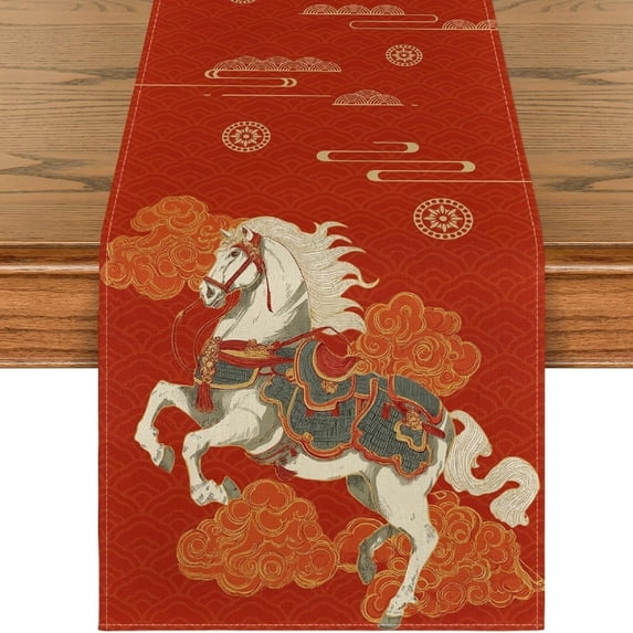 Chinese Zodiac Horse 2026 Happy Lunar New Year Table Runner, Spring Festival Winter Kitchen Dining Table Decoration for Home Party 13x72 Inch