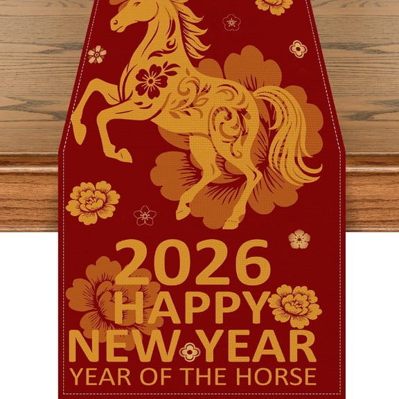 Chinese Zodiac Horse 2026 Happy Lunar New Year Table Runner, Spring Festival Winter Kitchen Dining Table Decoration for Home Party 13x72 Inch