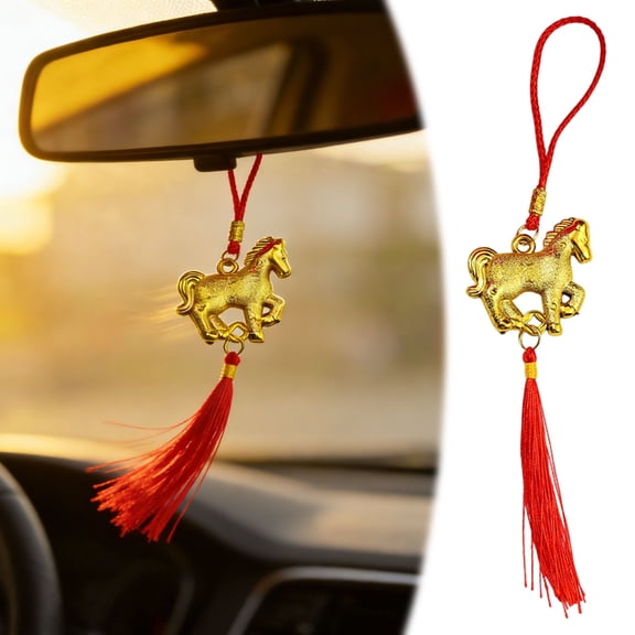Chinese Zodiac Horse Hanging Ornament, Gold Luck Charm for Car Rearview Mirror Home Wall Door Window Decoration (Year of the Horse)