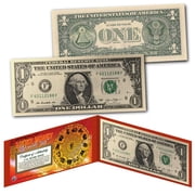Chinese Zodiac Lucky Money Double 88 Serial Number $1 US BEP Bill w/ Red Folio