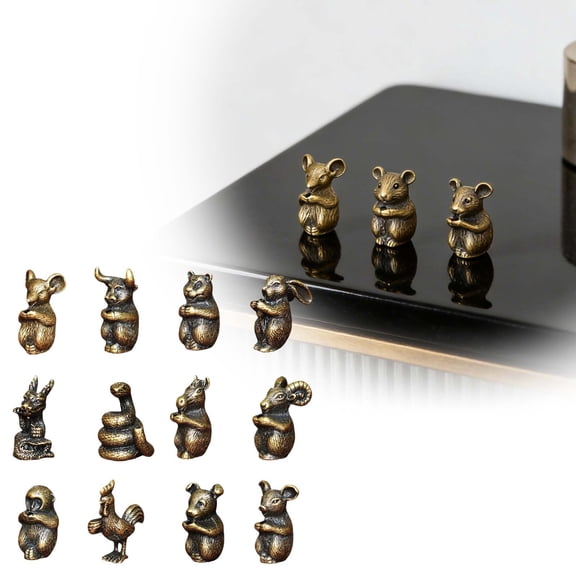 Chinese Zodiac Metal Figurine Set for Home Decor and Personal Charm Enhancement Symbolizing Fortune and Auspiciousness Brown