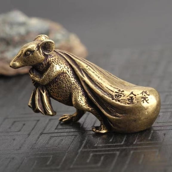 Chinese Zodiac Rat Brass Sculpture Amulet Animal Figurine Home Decor Collectible