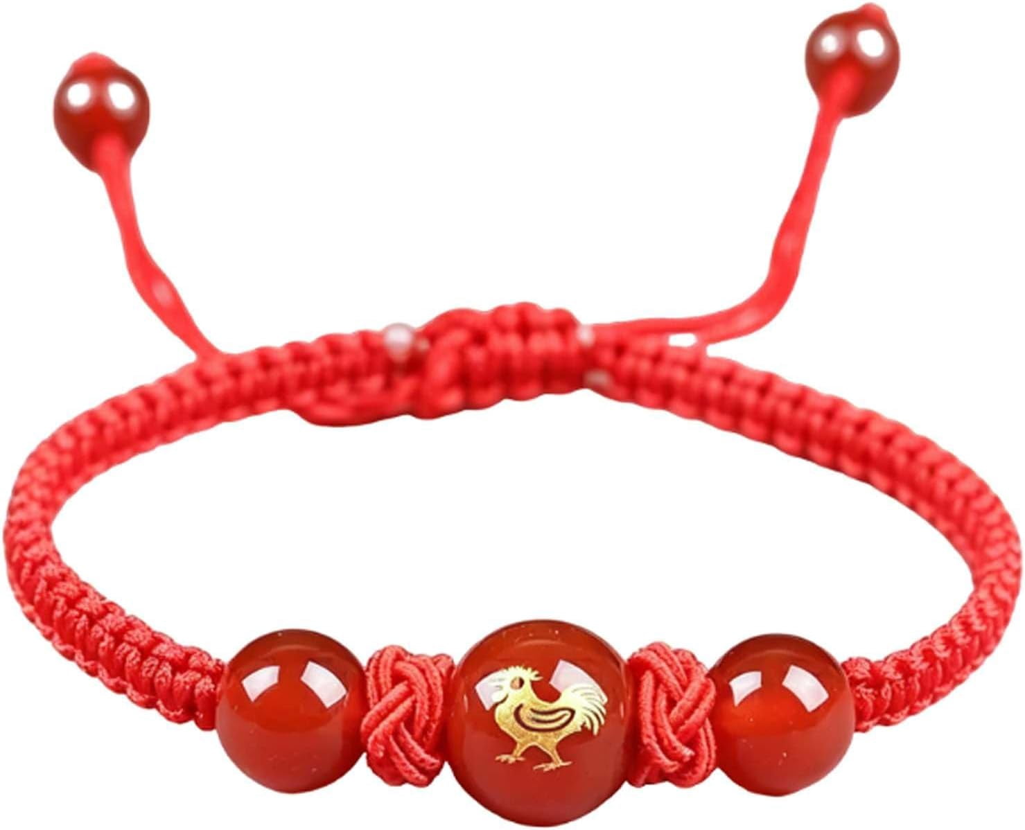 Chinese Zodiac Red String Bracelet with Engraved Red Agate Bead ...