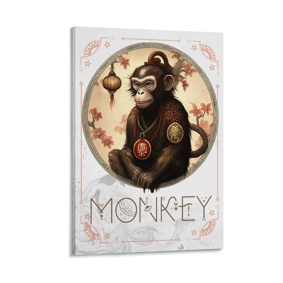 Chinese Zodiac Sign Monkey Poster Artworks Canvas Poster Room Aesthetic Wall Art Prints Home Modern Decor Gifts 12x18inch(30x45cm)