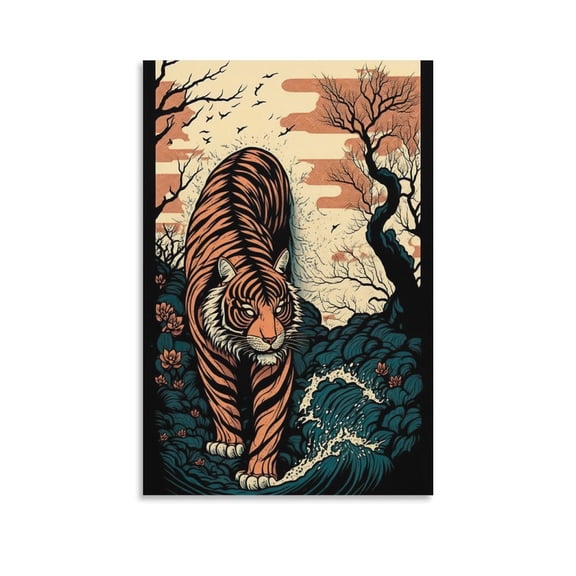 Chinese Zodiac Sign Poster Tiger Poster Decorative Painting Canvas Wall Art Living Room Posters Bedroom Painting 08x12inch(20x30cm)