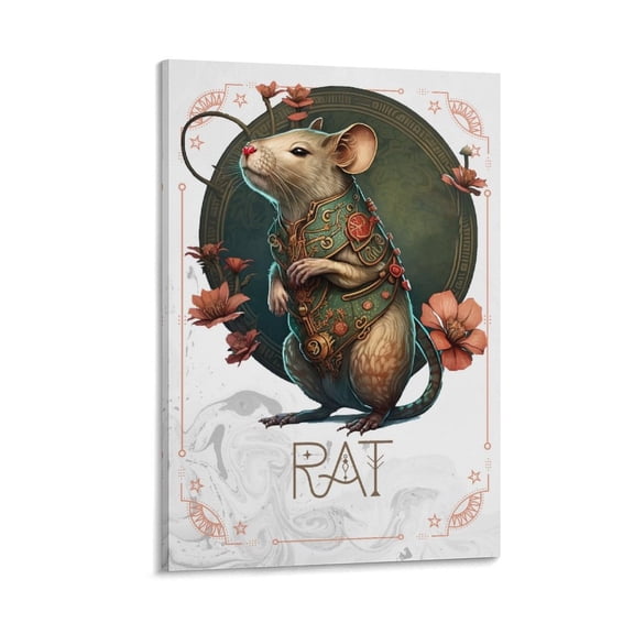 Chinese Zodiac Sign Rat Poster Painting On Canvas Wall Art Poster Scroll Picture Print Living Room Walls Decor Home Posters 12x18inch(30x45cm)