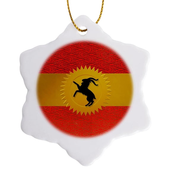 Chinese Zodiac Year Of The Goat Sheep Or Ram In Chinese Red, 3 inch Snowflake Porcelain Ornament