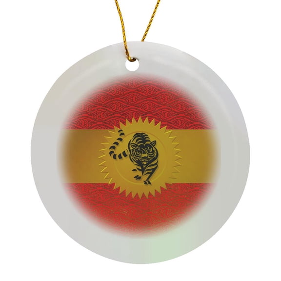 3drose, Chinese Zodiac Year of the Tiger in Rich Tradition Red and Gold Hues, Circle Porcelain Ornament