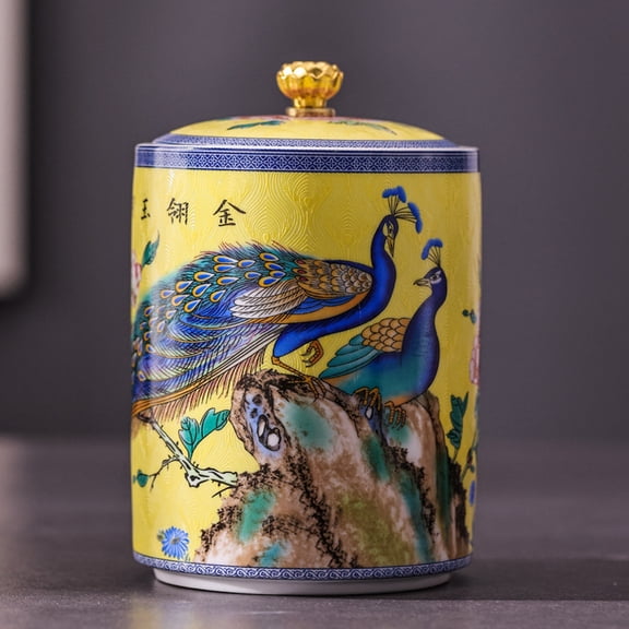 Chinese ceramic peacock enamel storage jars with lids, tea caddy, for tea, coffee, spices and sweets