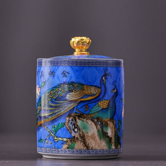 Chinese ceramic peacock enamel storage jars with lids, tea caddy, for tea, coffee, spices and sweets