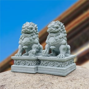 Chinese foo dog statue pair, lion figurine, Oriental traditional decor, Classic asian style statue, Traditional craft ornament