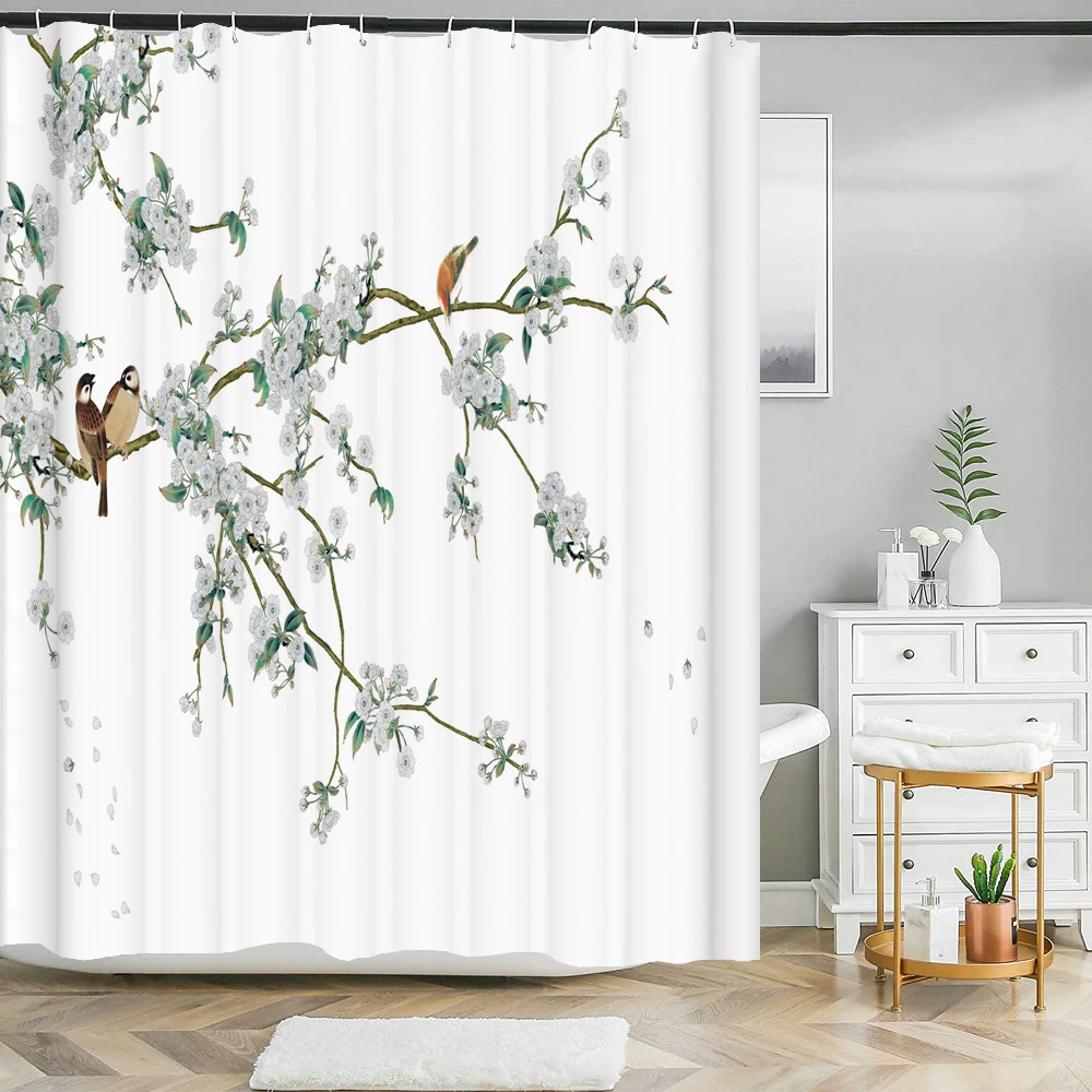 Chinese ink landscape style shower curtain scenic pattern Waterproof