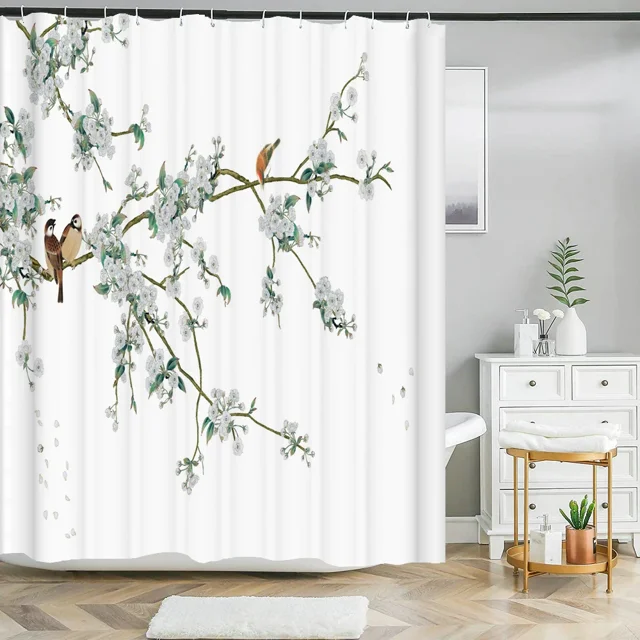 Chinese ink landscape style shower curtain scenic pattern Waterproof