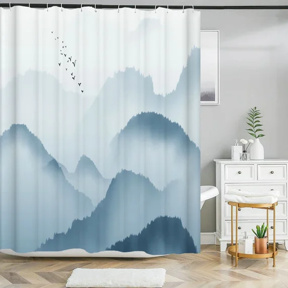 Chinese landscape Shower Curtains Bathroom Polyester Waterproof Shower Curtain Ink painting Printing Curtain for Bathroom Shower