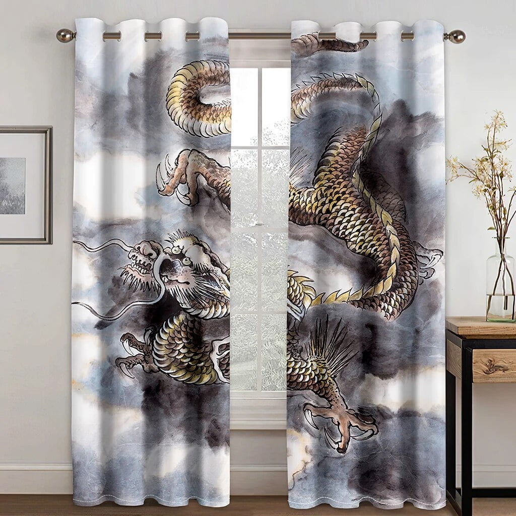 Chinese mythology dragon element curtain living room balcony Oriental ...