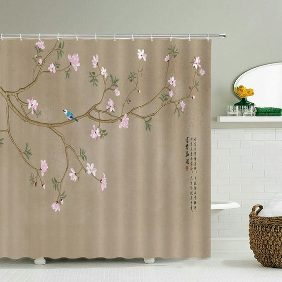 Chinese style Bath Curtain Waterproof Shower Curtains Polyester Flowers Birds Pattern Bath Screen Curtain for Bathroom