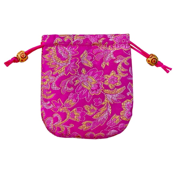 Chinese style Flower Pattern Satin Jewelry Packing Pouches Drawstring Gift Bags Rectangle Medium Violet Red 10.5x10.5cm
