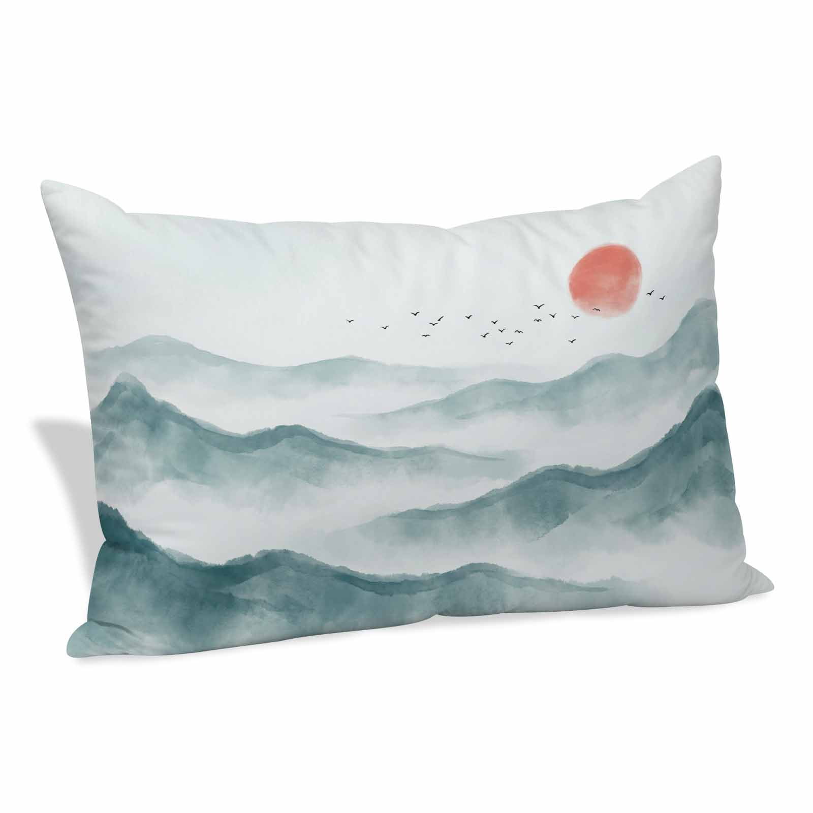 Chinese-style Ink Painting Body Pillow Cover Traditional Mountains Sun ...