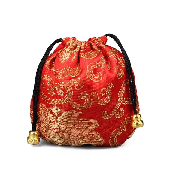 Chinese style Stain Brocade Jewelry Packing Pouches Drawstring Gift Bags Auspicious Cloud Pattern Crimson 11x11cm