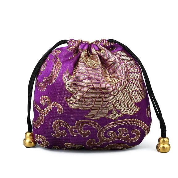 Chinese style Stain Brocade Jewelry Packing Pouches Drawstring Gift Bags Auspicious Cloud Pattern Purple 11x11cm Cloth