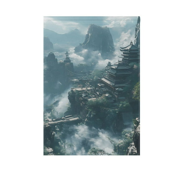 Chinese-style Temple on High Mountains Garden Flag 12X18 Double Sided Yard Flags for Outside Outdoor All Seasonal Decoration