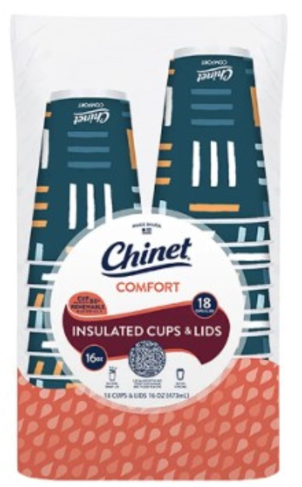 Chinet 16 oz Comfort Hot Cups with Lids 18 Count (Design May Vary ...