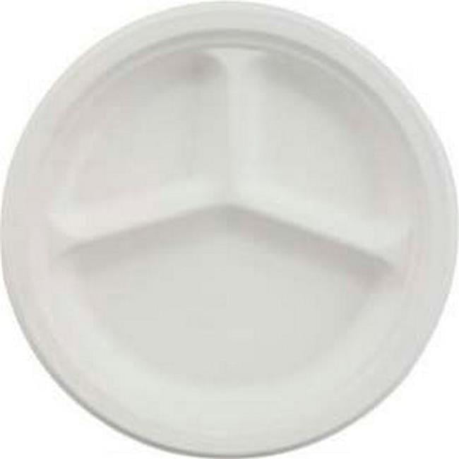 Chinet B567325 9.25 in. dia. HUHVISTA 3 Compartments Classic Paper Plates, White - 500 per Case