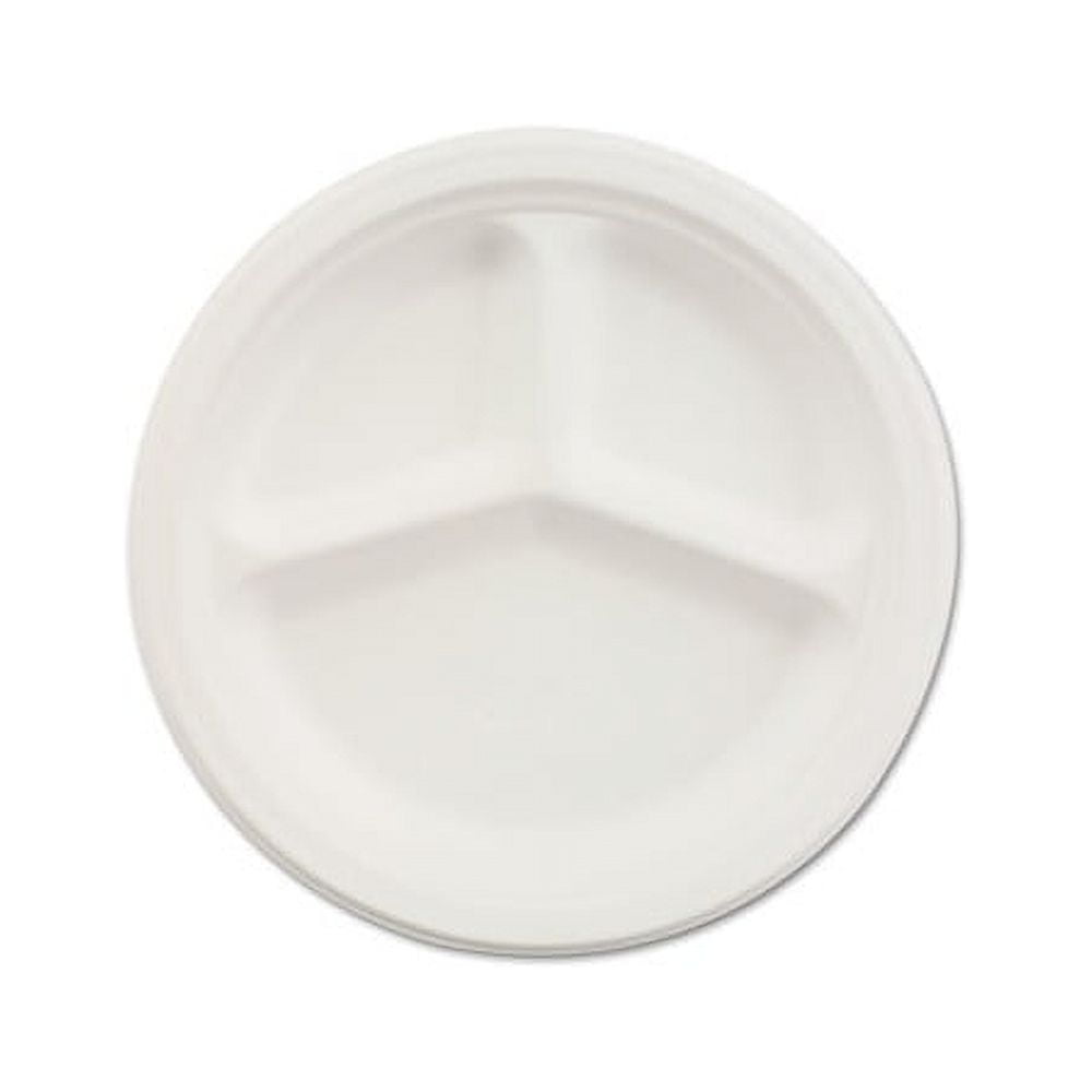Chinet Classic 3-Compartment Paper Plates, 9.25", White, 500 Count