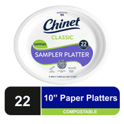 Chinet Classic  Premium Disposable Paper Sampler Platters 10in x 71/2, White, 22 Count