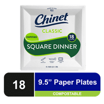 Chinet Classic Square Dinner Plate, White 9 1/2" - 18ct