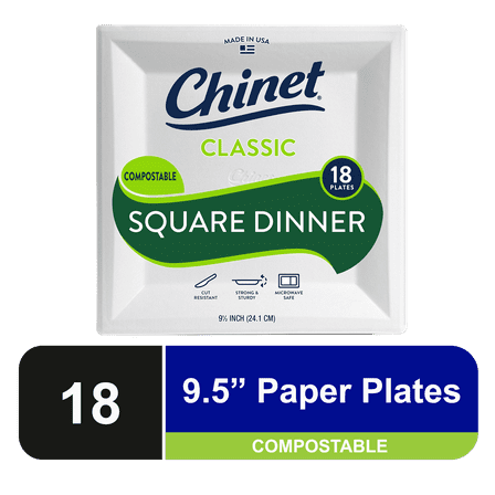Chinet Classic Square Dinner Plate, White 9 1/2" - 18ct