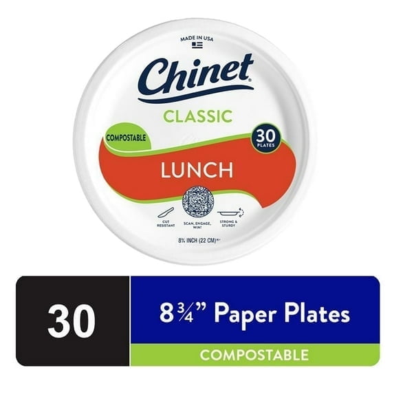 Chinet Classic Lunch Plate, 8 3/4", White, 30 Count- 2 Pack