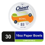 Chinet Classic Premium Disposable Paper Bowls, 16oz, White, 30 Count