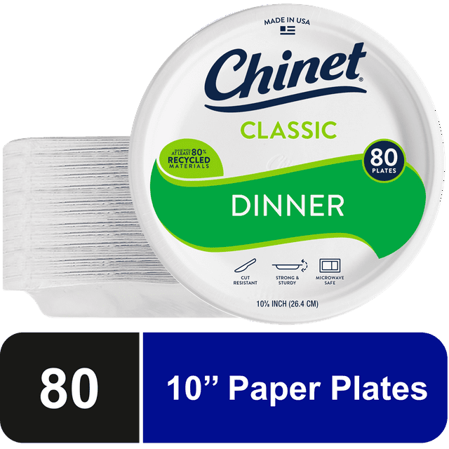 Classic Premium Disposable Paper Dinner Plates, White, 10 3/8