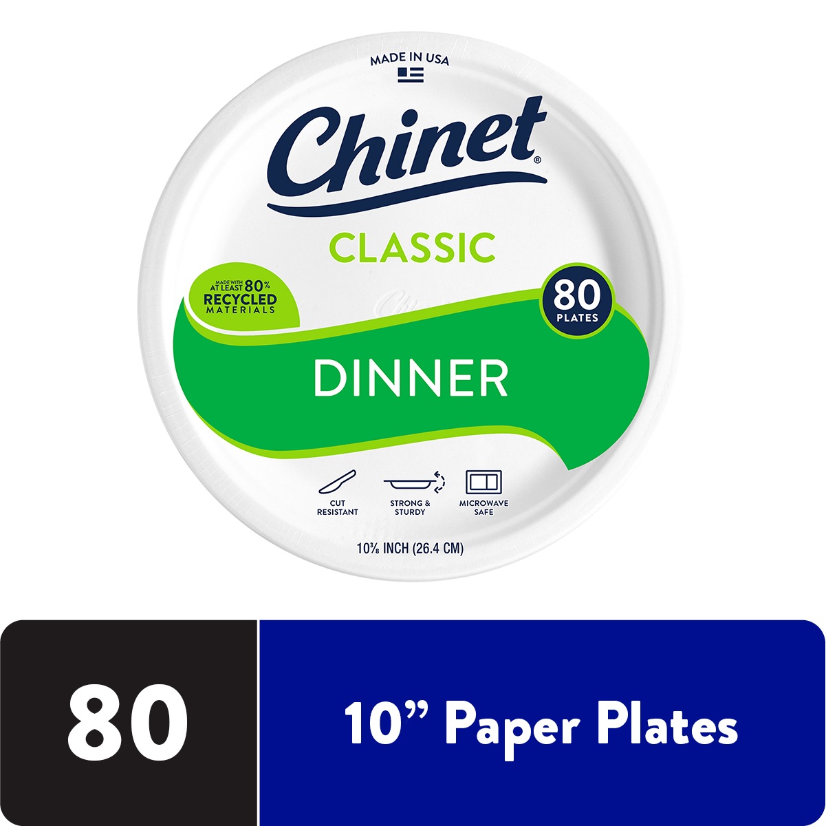 Classic Premium Disposable Paper Plates, 10 3/8", 80 Count