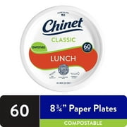 Chinet Classic Premium Lunch Paper Plates, 8 3/4", White, 60 Count
