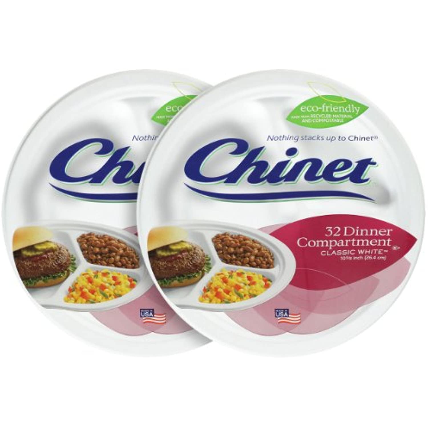 Chinet Classic White Compartment Plate - 10.375 In - 32 Ct - 2 Pk