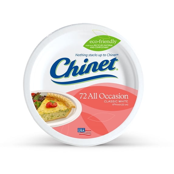 Chinet Classic White,ITSC Round All Occasion Fiber Plates, 8.75 Inch, 72 Count