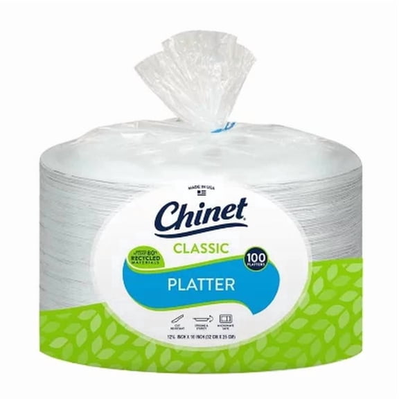 Chinet Classic White Oval Platter Plates, 12.625" X 10" (100 Ct.)