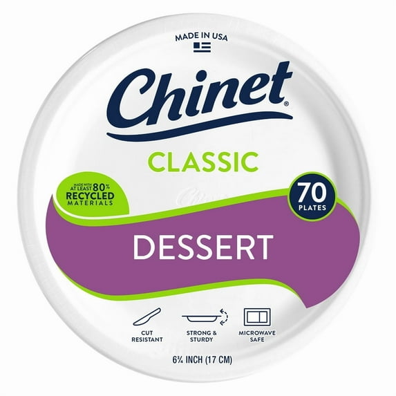 Chinet Classic Dessert Plates, White, 6.75 Inches 70 Count