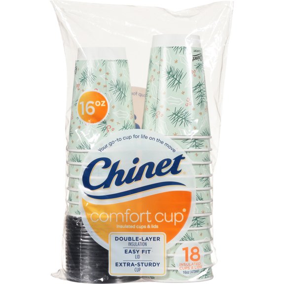 Chinet Comfort Cup 16oz Insulated Cups & Lids, Double Layer Insulation, 18ct