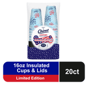 Chinet Comfort  Premium Disposable Paper Hot Cups with Lids, 16 oz, 20 Count, Patriotic
