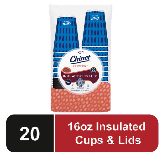 Chinet Comfort Premium Disposable Paper Hot Cups with Lids, 16 oz, 20 Count