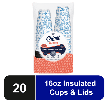 Chinet Comfort® Premium Disposable Paper Hot Cups with Lids, 16 oz, 20 Count
