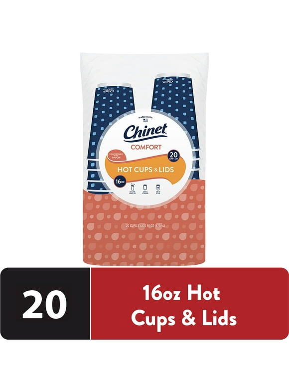 Chinet Comfort® Premium Disposable Paper Hot Cups with Lids, 16 oz, 20 Count